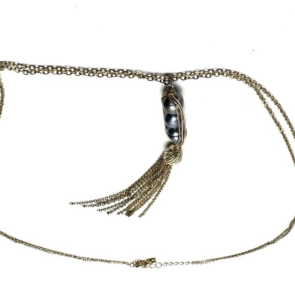 Wire-Wrapped Peacock Pearl "Peapod" Pendant Necklace — Double-Stranded EUC - Picture 10 of 10